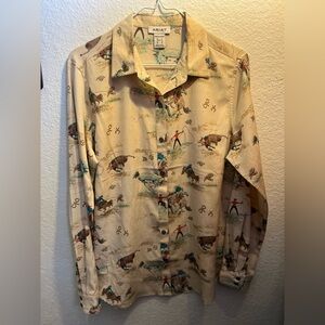 Ariat Beige and Teal Western Print Shirt